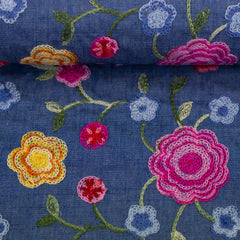 Bestickter Baumwoll Mix Denim Jasmin