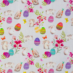 Baumwoll Webware Happy Easter Weiß/Türkis