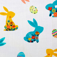 Baumwoll Webware Happy Easter Weiß/Türkis