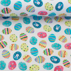 Baumwoll Webware Happy Easter Weiß/Türkis