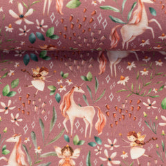 Reststück: 1,10m - Baumwolljersey Egge Einhorn altrosa