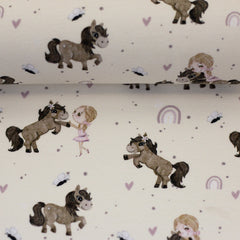 Baumwolljersey I love Ponys by Sabine Marschall natur