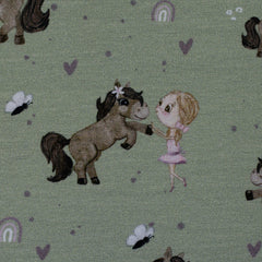 Baumwolljersey I love Ponys by Sabine Marschall salbei