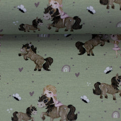 Baumwolljersey I love Ponys by Sabine Marschall salbei