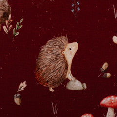 Baumwolljersey Life in the Forest by Christiane Zielinski - Igel - 339 dunkelrot