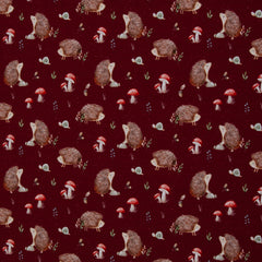 Baumwolljersey Life in the Forest by Christiane Zielinski - Igel - 339 dunkelrot