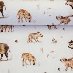 Baumwolljersey Life in the Forest by Christiane Zielinski - Wildschweine - 010 natur