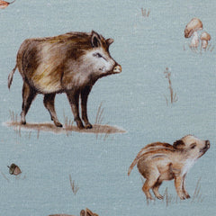 Baumwolljersey Life in the Forest by Christiane Zielinski - Wildschweine - 261 mint