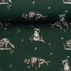Baumwolljersey Life in the Forest by Christiane Zielinski - Waschbären - 564 grün