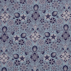 Reststück: 2,40 m - Viskosestoff "Bienvenido Coloriodo" Tropical Flowers- blau