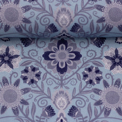 Reststück: 2,40 m - Viskosestoff "Bienvenido Coloriodo" Tropical Flowers- blau