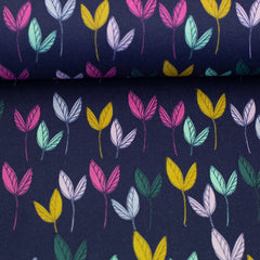 Reststück: 0,80m Canvas Dancing Leaves by Emjo Design dunkelblau