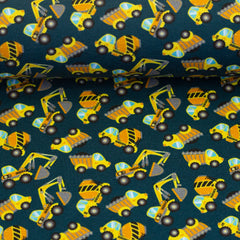 Baumwolljersey Silas Baufahrzeuge - 750 dunkelpetrol