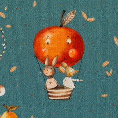 French Terry Little Fox & Friends - 748 petrol