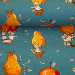 French Terry Little Fox & Friends - 748 petrol