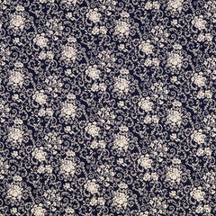 Baumwoll Popeline Blumen Ornamente - marine