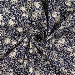 Baumwoll Popeline Blumen Ornamente - marine