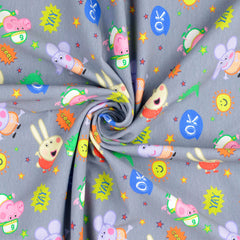Reststück: 1,80m Baumwolljersey Lizenz - Peppa Wutz - Colorful World - grau Grundig