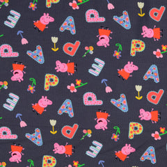 Reststück: 1,20m Baumwolljersey Lizenz - Peppa Wutz - dunkelgrau Buchstabensalat