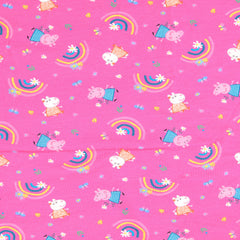 Reststück: 1,60m Baumwolljersey Lizenz - Peppa Wutz -Rainbow & Flowers pink