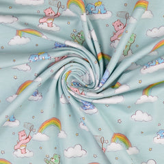 Reststück: 1,70m Baumwolljersey Lizenz - Glücksbärchis Wolken & Regenbogen mint