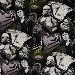 Reststück: 1,00m Baumwolljersey Lizenz -Star Wars Chewbacka -Han Sola grau grün