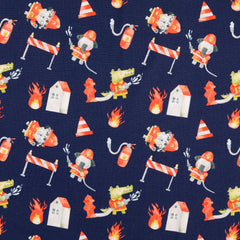 Baumwolljersey Tierische Feuerwehr - dunkelblau