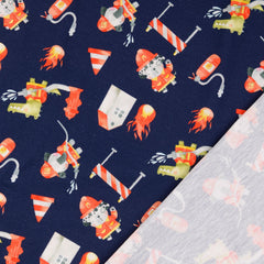 Baumwolljersey Tierische Feuerwehr - dunkelblau