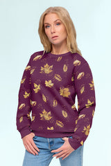 Sweatshirtstoff Goldene Blätter by Glitzerpüppi - weinrot