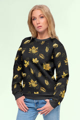 Sweatshirtstoff Goldene Blätter by Glitzerpüppi - schwarz