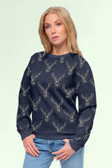 Sweatshirtstoff Hirsch by Glitzerpüppi - dunkelblau