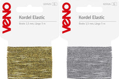 3 Meter Kordel Elastic 1,5 mm gold/silber