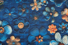 Reststück: 0,80m Alpenfleece DIGTITAL DRUCK Jeans Blüten blau