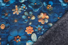 Reststück: 0,80m Alpenfleece DIGTITAL DRUCK Jeans Blüten blau