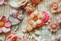 Reststück: 0,80m Alpenfleece Digital Knitted Flowers Des.1