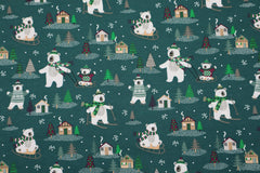 Reststück: 1,50m - Baumwolljersey Eisbären Winterspass -dunkelgrün-