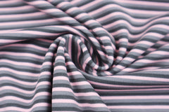 Baumwolljersey Parade Streifen - rosa/grau/dunkelgrau