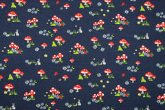 Baumwolljersey Fliegenpilze - dunkelblau