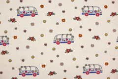 Baumwolljersey Flower Power Bulli