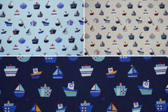 Baumwollstoff Ein Tag am Meer Boote