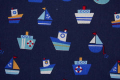 Baumwollstoff Ein Tag am Meer Boote