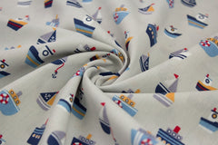 Baumwollstoff Ein Tag am Meer Boote