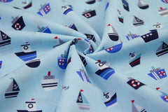 Baumwollstoff Ein Tag am Meer Boote