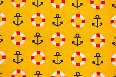 Baumwollstoff Ein Tag am Meer Rettungsringe