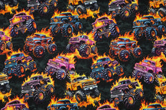 French Terry Digital Fire Monster Trucks