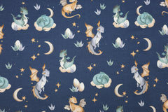 French Terry Cute Dragon - jeansblau