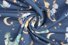French Terry Cute Dragon - jeansblau