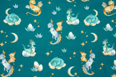 French Terry Cute Dragon - petrol