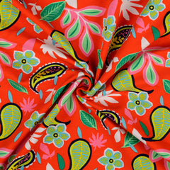 French Terry Retro Flower - rot