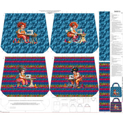 Canvas Taschenpanel Wendetasche by Stenzo - Fröhlich nähende Damen